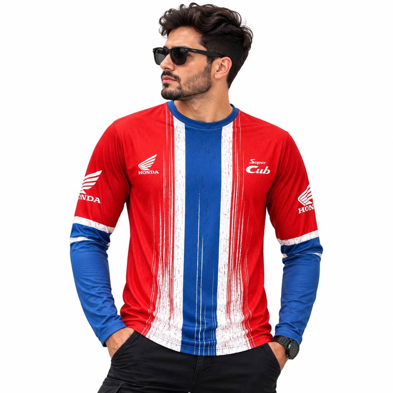 آستین بلند تک کراسی Honda استرچ کشی | قرمز آبی — تصویر ۶