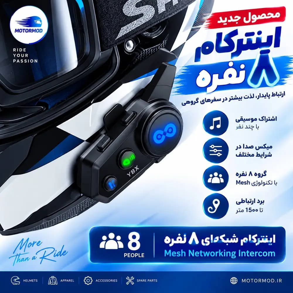 بلوتوث اینترکام کلاه کاسکت Y8x دو نفره — تصویر ۹