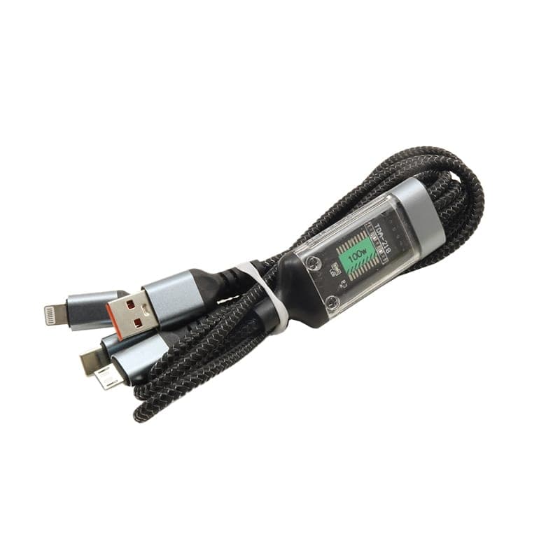 کابل شارژ کنفی 100W فست شارژ سه سر چراغدار — تصویر ۴