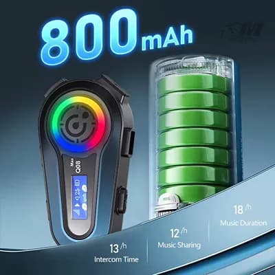 بلوتوث کلاه کاسکت Q08 Max | اینترکام دو نفره تا 500 متر با LCD — تصویر ۳