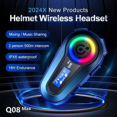 بلوتوث کلاه کاسکت Q08 Max | اینترکام دو نفره تا 500 متر با LCD — تصویر ۲