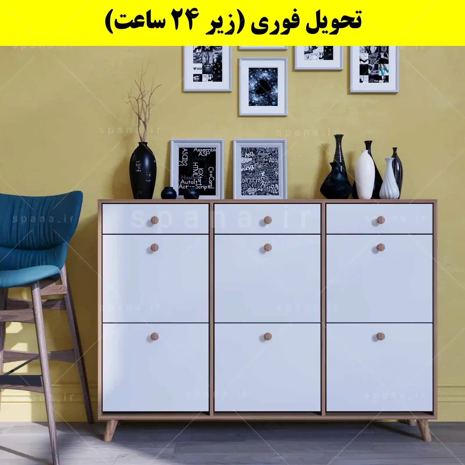 جاکفشی داشبوردی شش درب کشودار دستگیره چوبی – طول 150 (تحویل فوری) — تصویر ۱۰