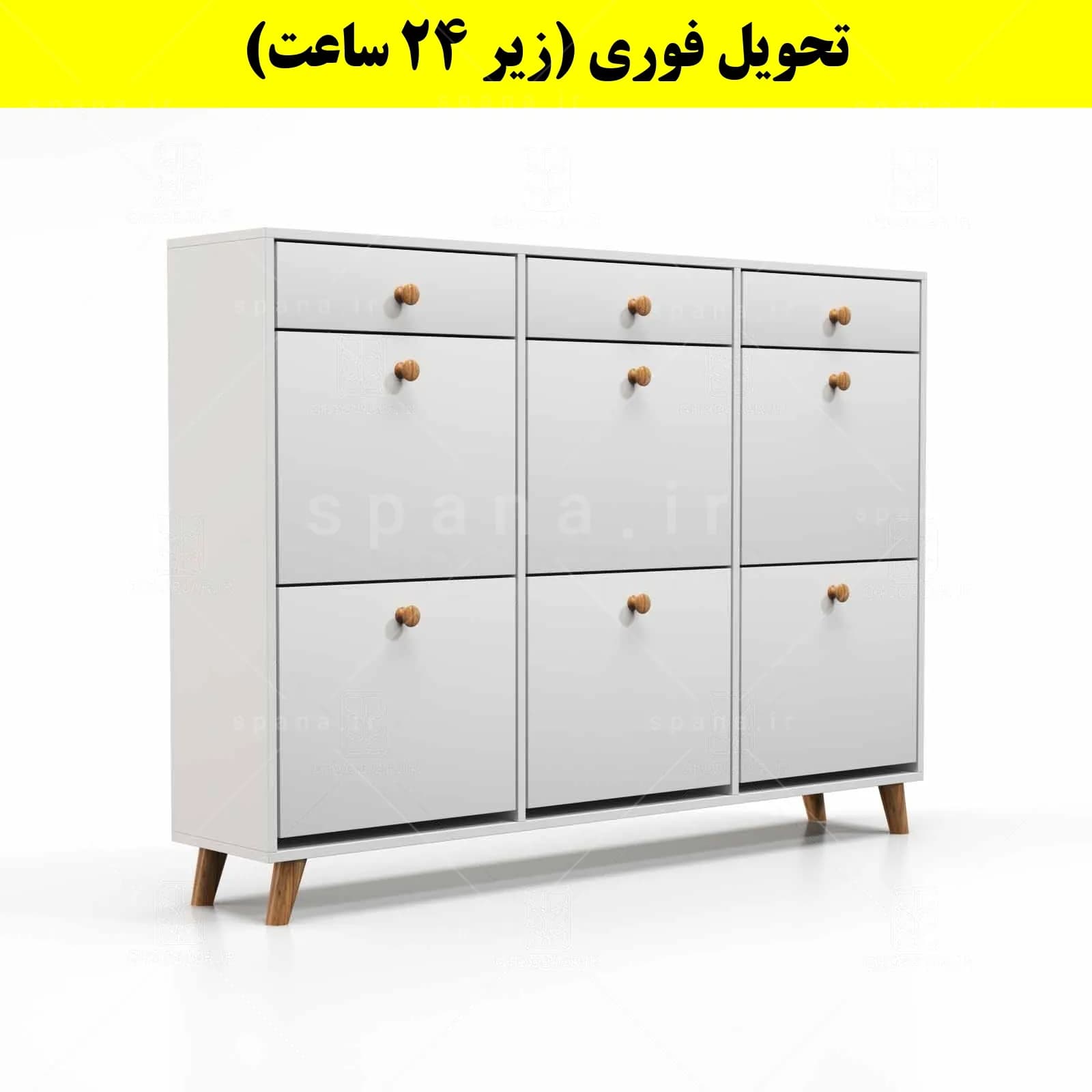 جاکفشی داشبوردی شش درب کشودار دستگیره چوبی – طول 150 (تحویل فوری) — تصویر ۵