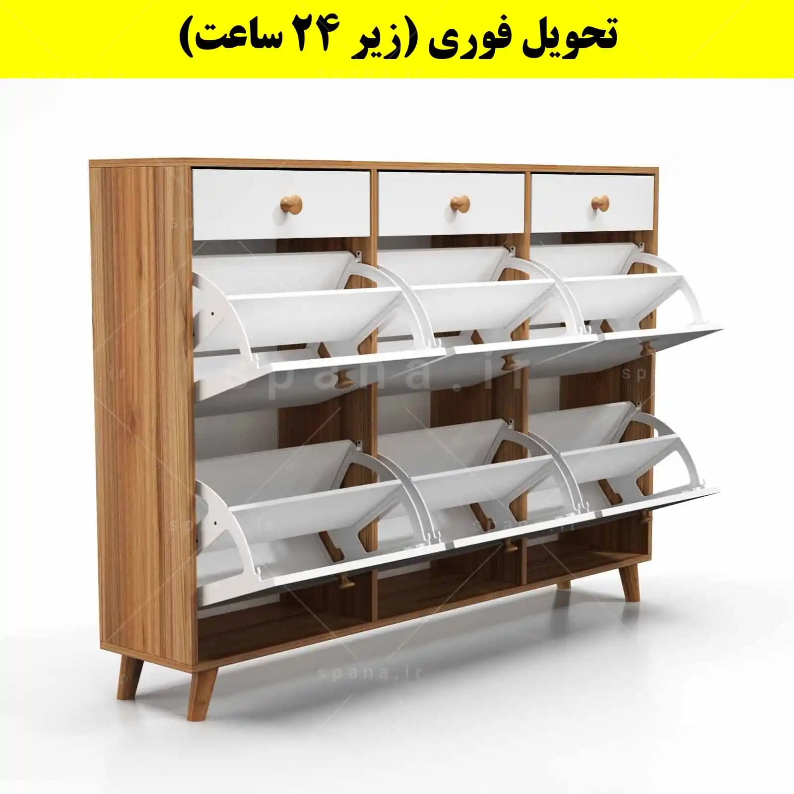 جاکفشی داشبوردی شش درب کشودار دستگیره چوبی – طول 150 (تحویل فوری) — تصویر ۴