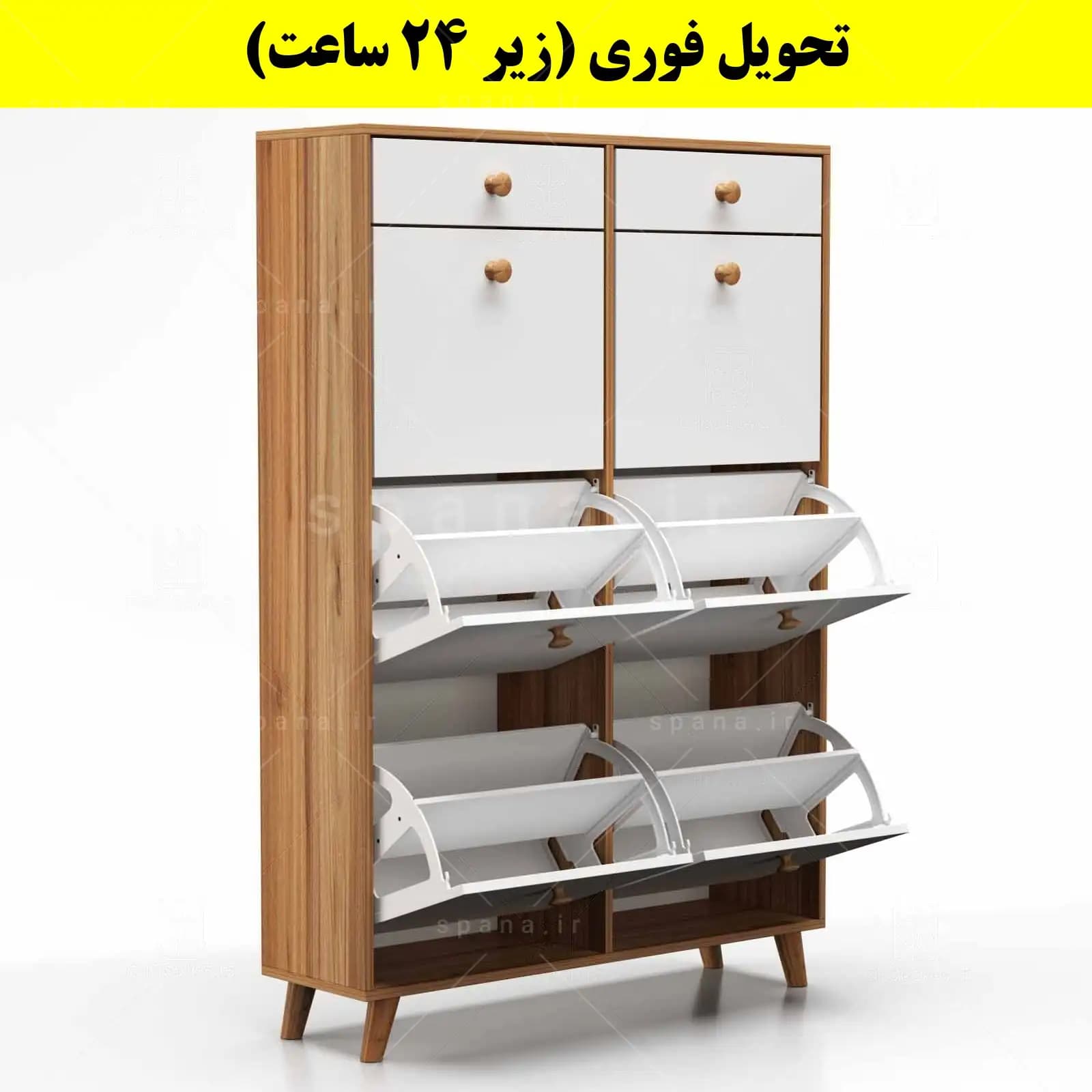 جاکفشی داشبوردی شش درب کشودار دستگیره چوبی – طول 100 (تحویل فوری) — تصویر ۹