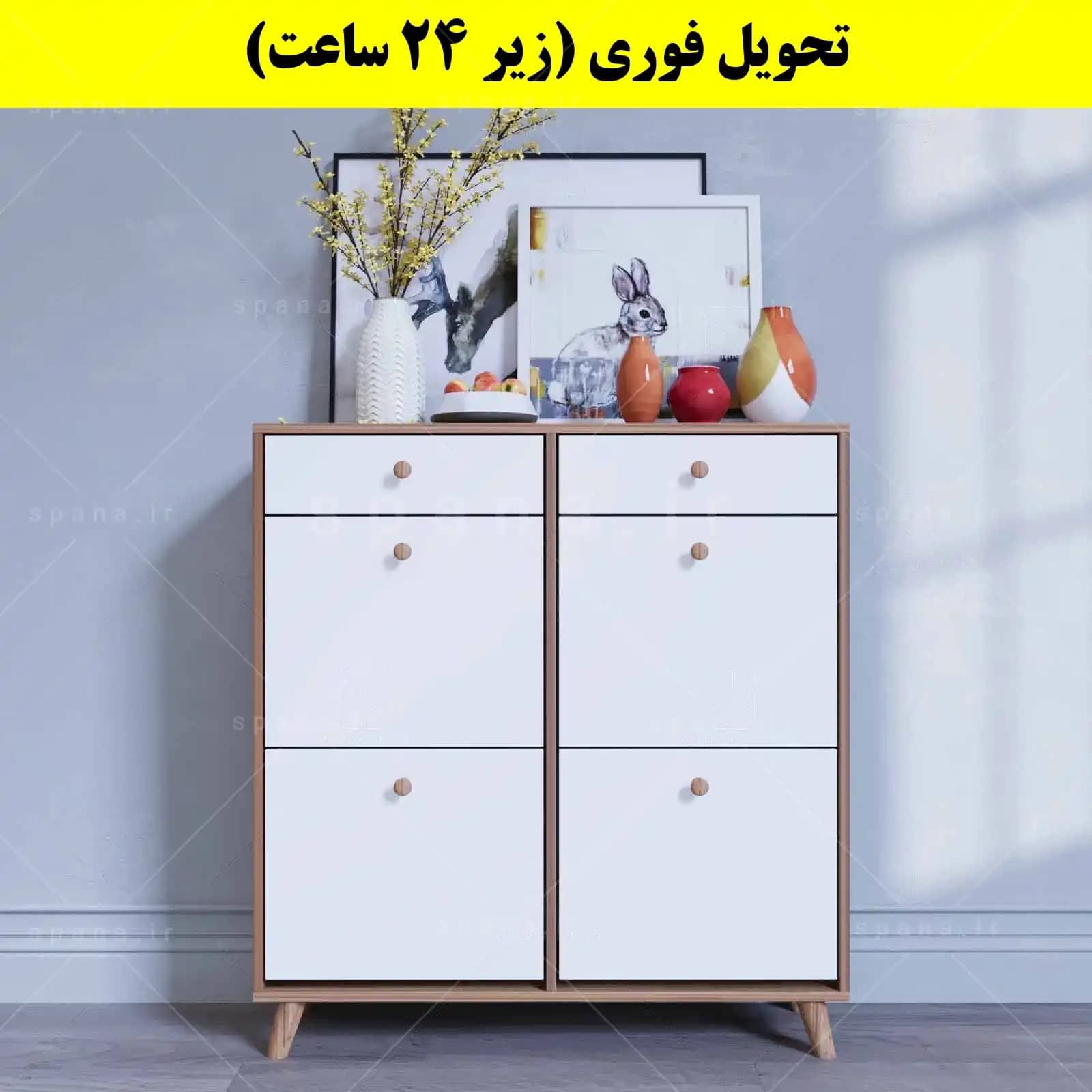 جاکفشی داشبوردی چهار درب کشودار دستگیره چوبی – طول 100 (تحویل فوری) — تصویر ۱۰