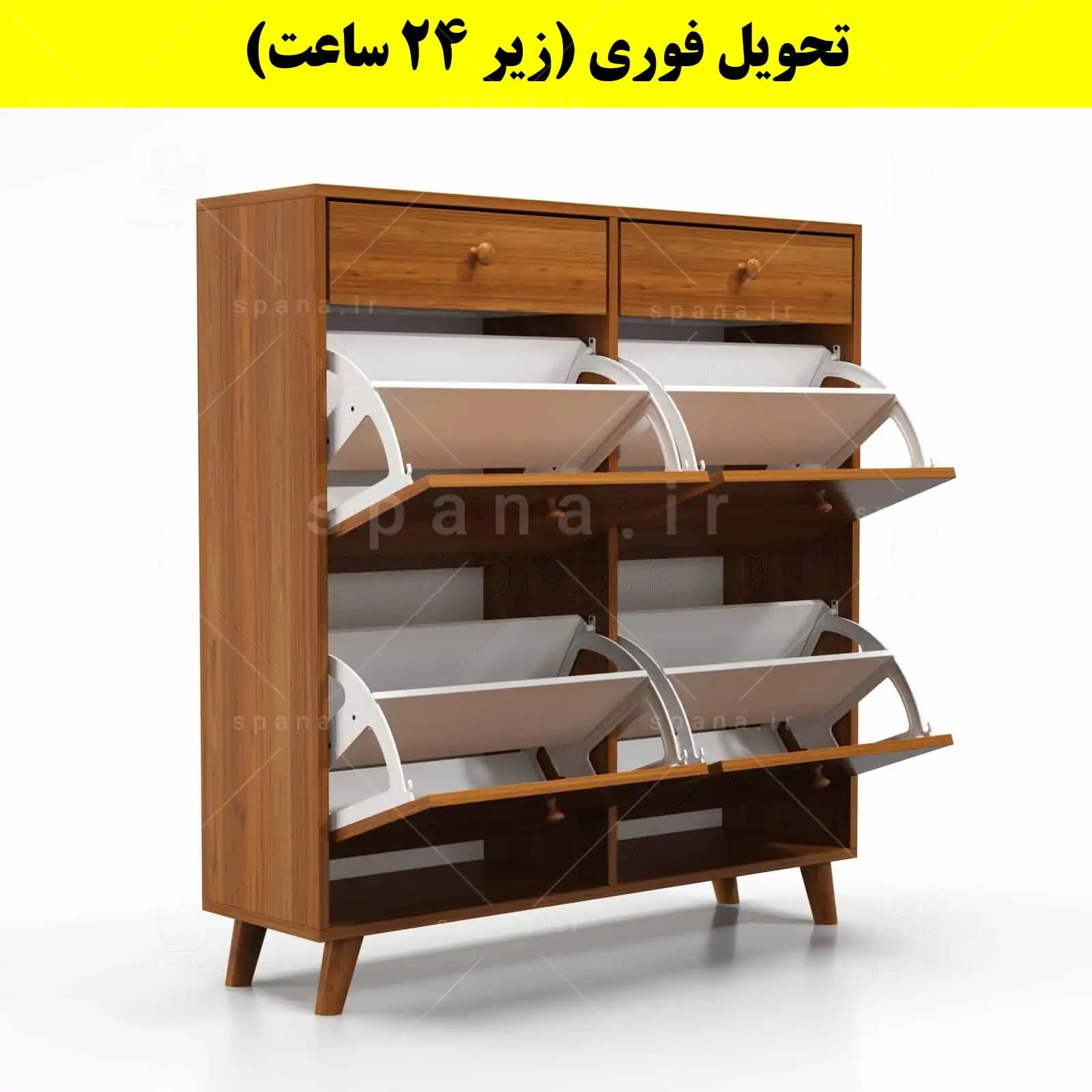 جاکفشی داشبوردی چهار درب کشودار دستگیره چوبی – طول 100 (تحویل فوری) — تصویر ۴