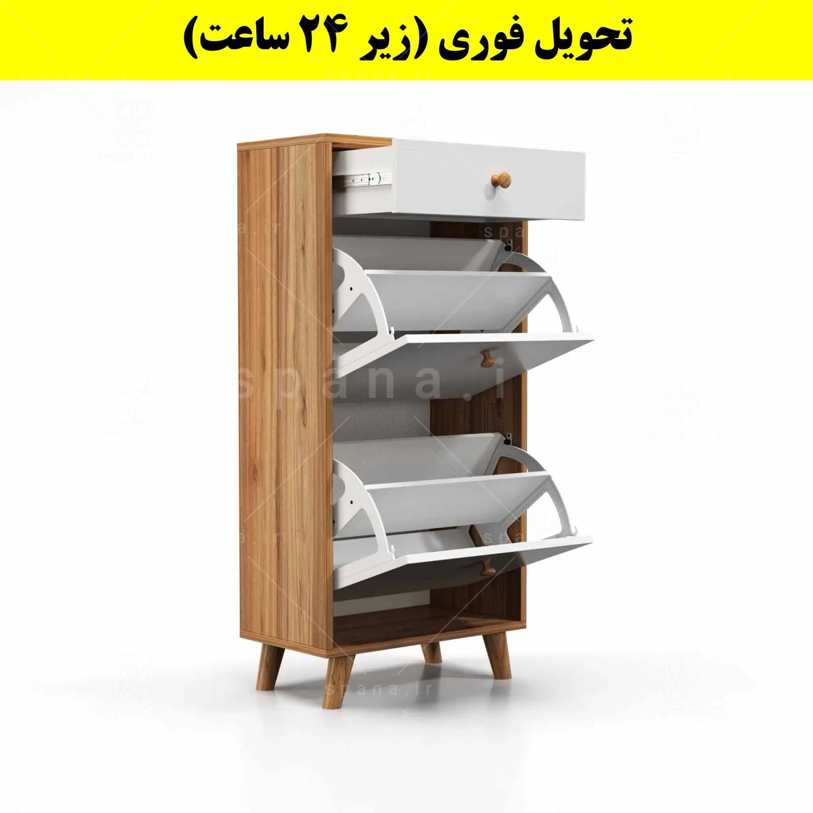 جاکفشی داشبوردی دو درب کشودار دستگیره چوبی – طول 50 (تحویل فوری) — تصویر ۴