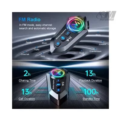 بلوتوث کلاه کاسکت V12 Pro | اینترکام موتورسواری با نصب آسان — تصویر ۲