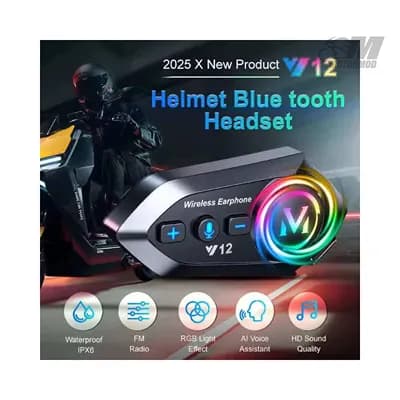 بلوتوث کلاه کاسکت V12 Pro | اینترکام موتورسواری با نصب آسان — تصویر ۳