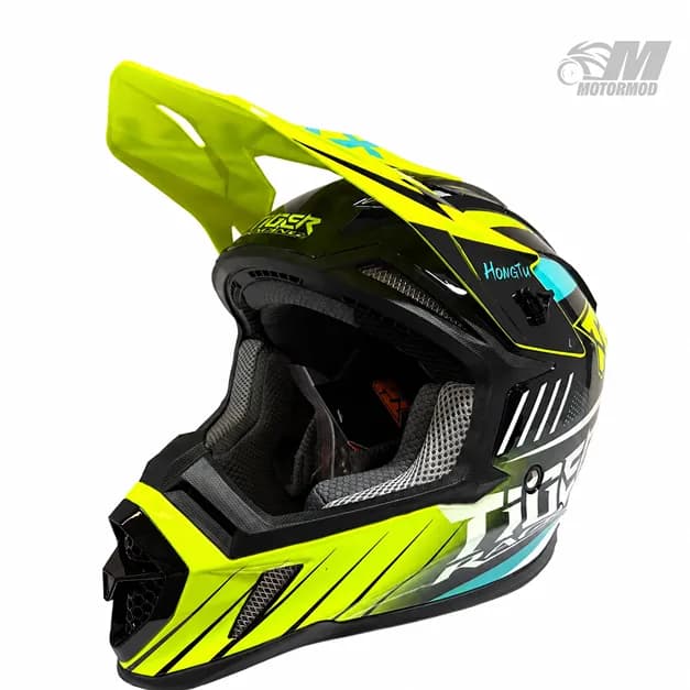 کلاه موتورسیکلت کراسی تایگر مدل Tiger XR Racing فسفری فیروزه ای — تصویر ۵