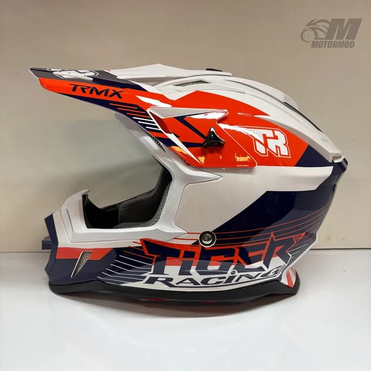 کلاه موتورسیکلت کراسی تایگر مدل Tiger XR Racing سفید قرمز سورمه ای — تصویر ۷