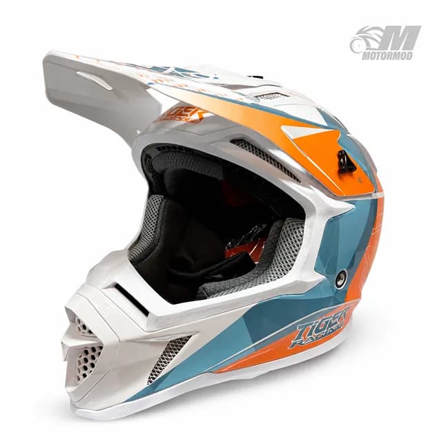کلاه موتورسیکلت کراسی تایگر مدل Tiger XR Racing سفید نارنجی آبی — تصویر ۵