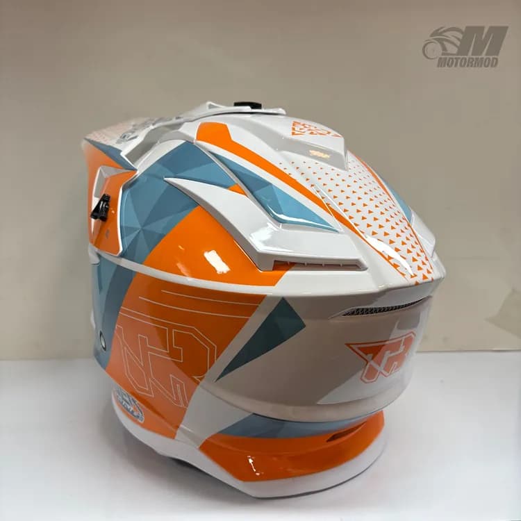 کلاه موتورسیکلت کراسی تایگر مدل Tiger XR Racing سفید نارنجی آبی — تصویر ۸