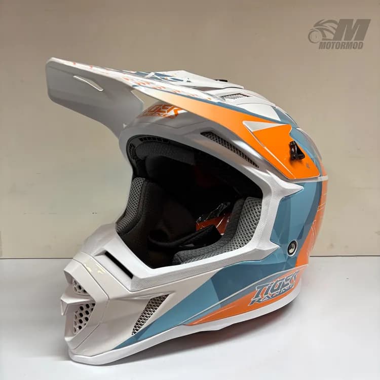 کلاه موتورسیکلت کراسی تایگر مدل Tiger XR Racing سفید نارنجی آبی — تصویر ۲