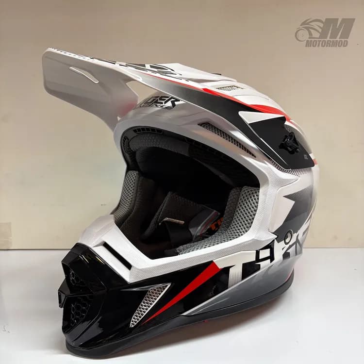 کلاه موتورسیکلت کراسی تایگر مدل Tiger XR Racing سفید مشکی خط قرمز — تصویر ۶