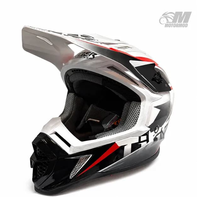 کلاه موتورسیکلت کراسی تایگر مدل Tiger XR Racing سفید مشکی خط قرمز — تصویر ۵