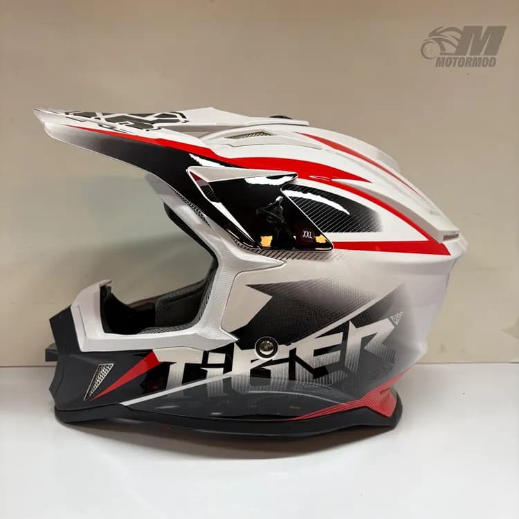 کلاه موتورسیکلت کراسی تایگر مدل Tiger XR Racing سفید مشکی خط قرمز — تصویر ۸