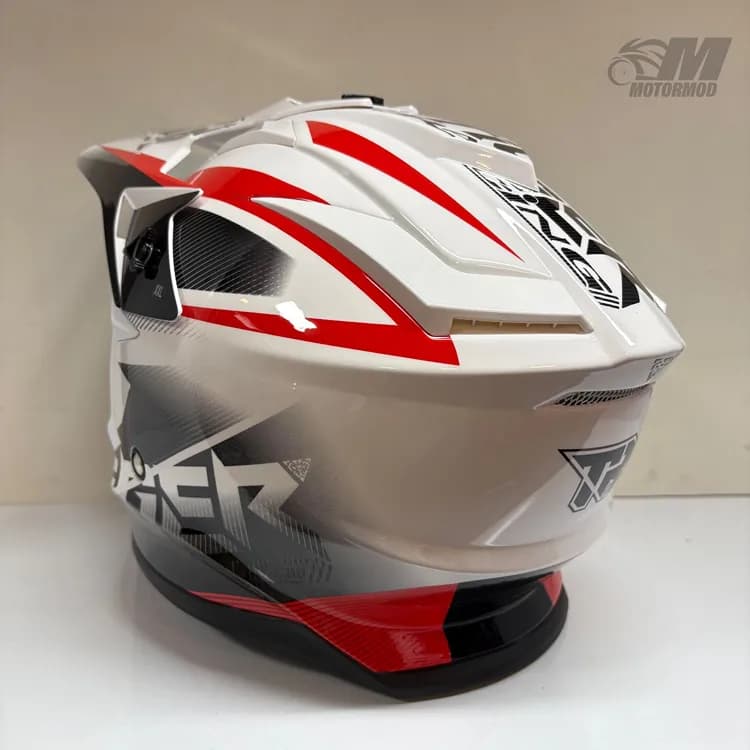 کلاه موتورسیکلت کراسی تایگر مدل Tiger XR Racing سفید مشکی خط قرمز — تصویر ۳