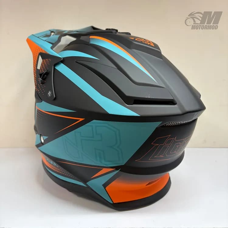 کلاه موتورسیکلت کراسی تایگر مدل Tiger XR Racing مشکی نارنجی آبی — تصویر ۴
