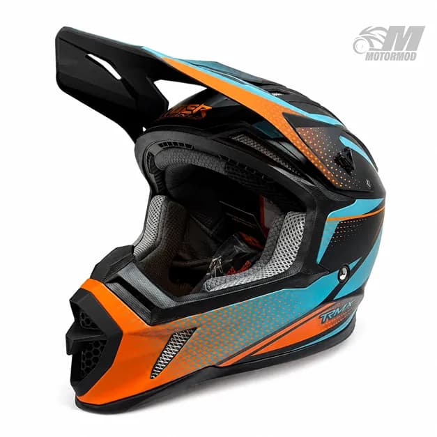 کلاه موتورسیکلت کراسی تایگر مدل Tiger XR Racing مشکی نارنجی آبی