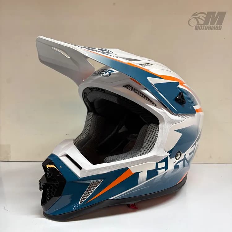 کلاه موتورسیکلت کراسی تایگر مدل Tiger XR Racing آبی نارنجی — تصویر ۲
