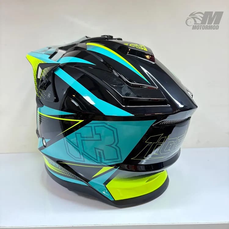 کلاه موتورسیکلت کراسی تایگر مدل Tiger XR Racing آبی فسفری — تصویر ۸
