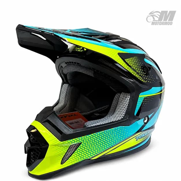 کلاه موتورسیکلت کراسی تایگر مدل Tiger XR Racing آبی فسفری — تصویر ۵