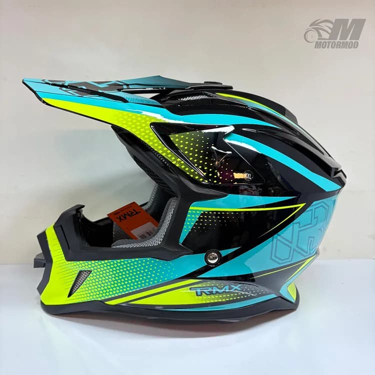 کلاه موتورسیکلت کراسی تایگر مدل Tiger XR Racing آبی فسفری — تصویر ۷