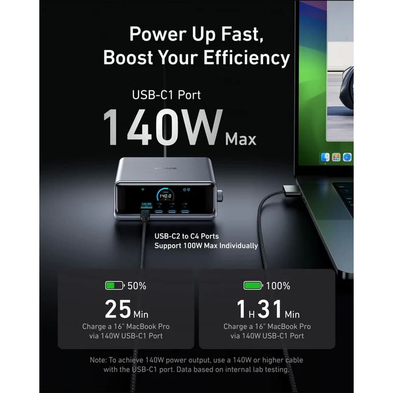 شارژر رومیزی 250 وات 6 پورت انکر مدل Prime Charger A2345 — تصویر ۱۲