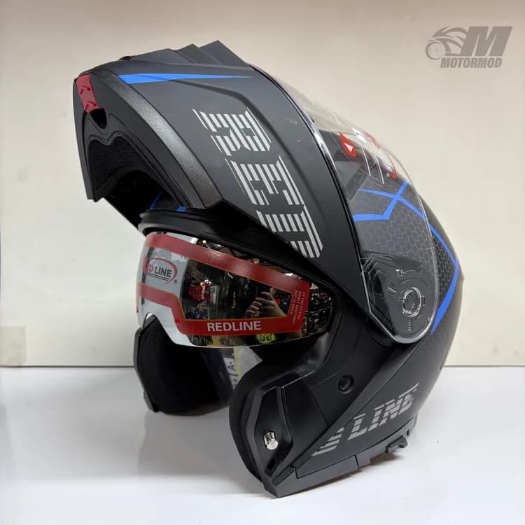 کلاه کاسکت فک متحرک Redline 960 | مشکی آبی — تصویر ۶