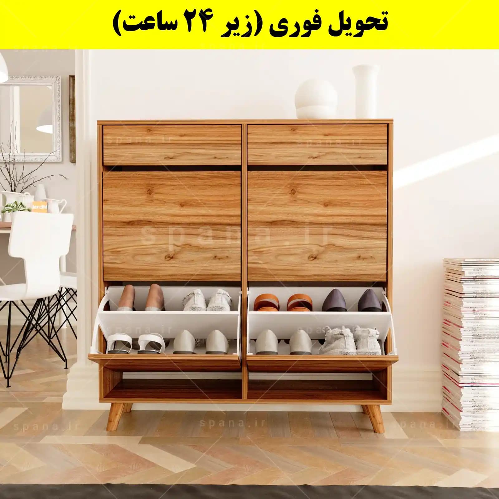 جاکفشی داشبوردی چهار درب کشودار طرح ایکیا – طول 100 (تحویل فوری) — تصویر ۸