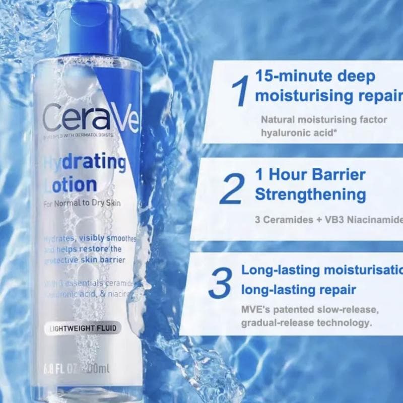 تونر آبرسان سراوی پوست دهیتراته و نرمال مدل آبی 200 میل Cerave Hydrating — تصویر ۳