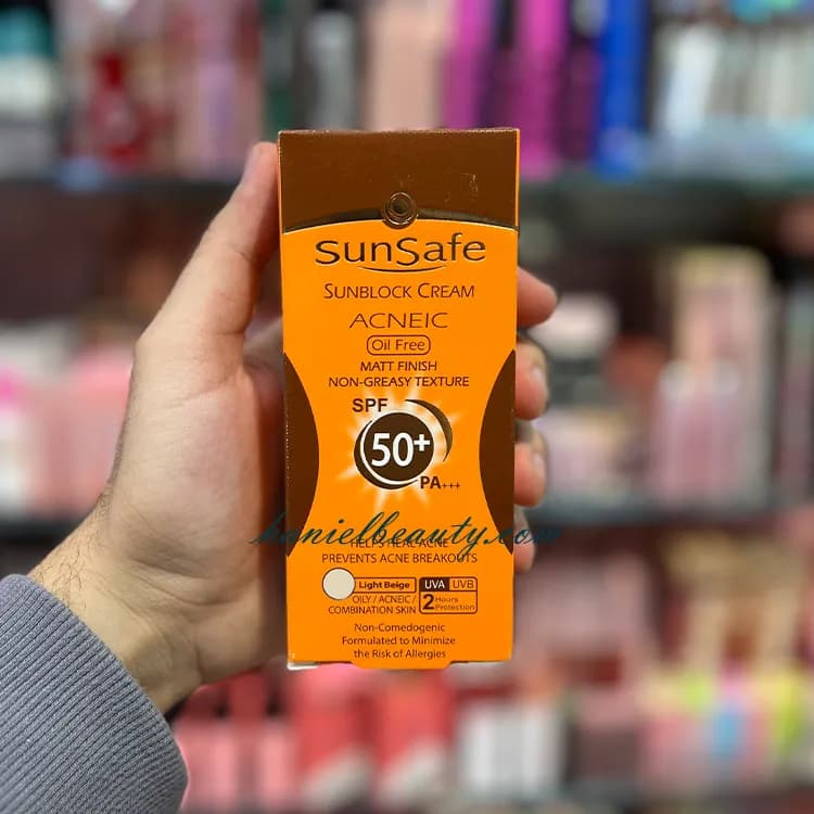 کرم ضد آفتاب رنگی سان سیف Acneic بژ روشن SPF50+ مناسب پوست چرب — تصویر ۴