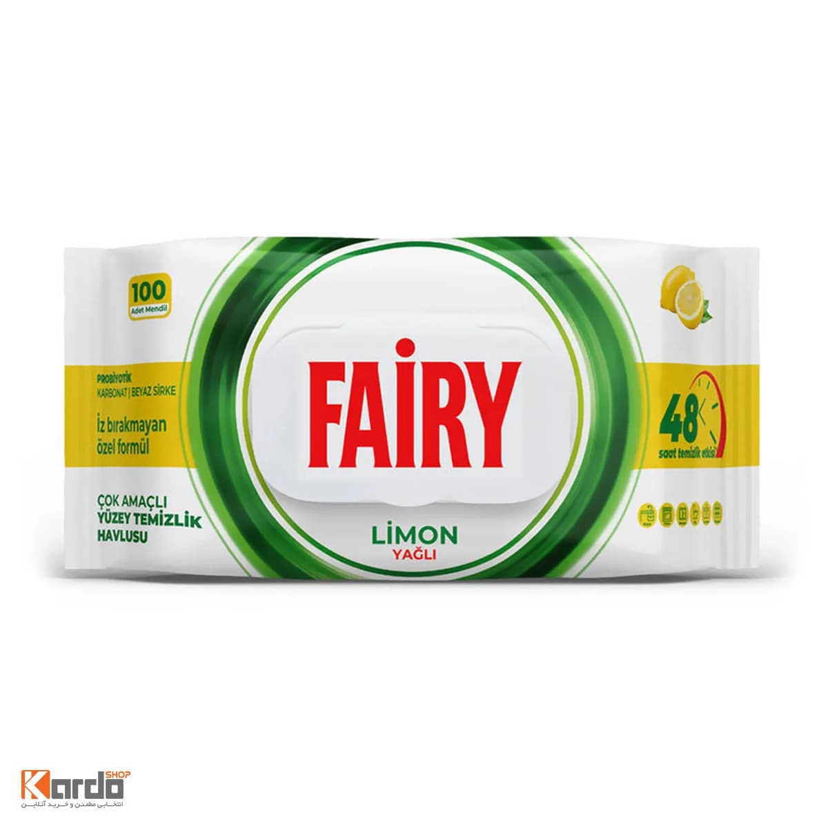 دستمال مرطوب چند منظوره فیری Fairy با رایحه لیمو بسته 100 عددی — تصویر ۳