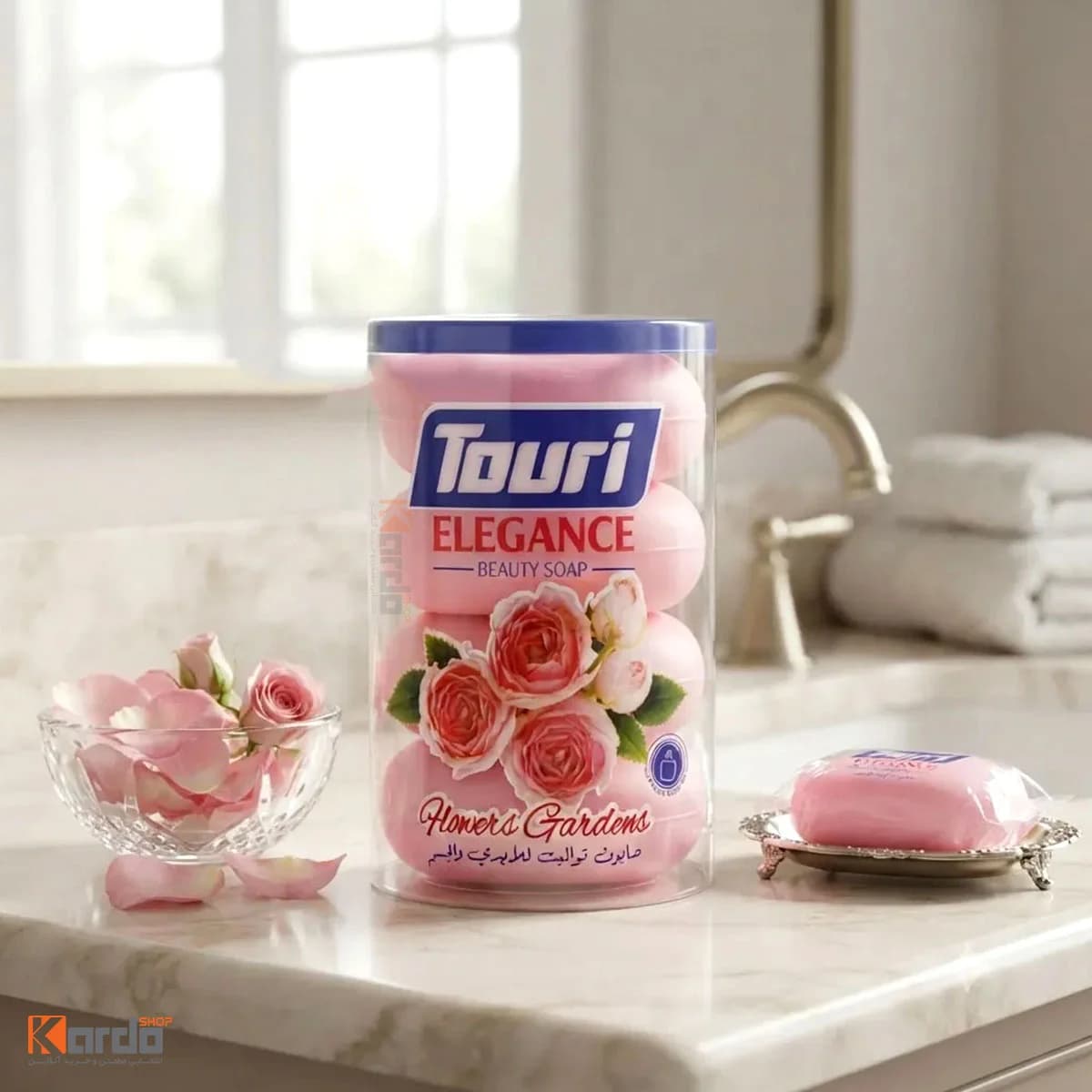 صابون شستشو مرطوب کننده بدن توری مدل گل رز وزن 100 گرم بسته 4 عددی — تصویر ۲