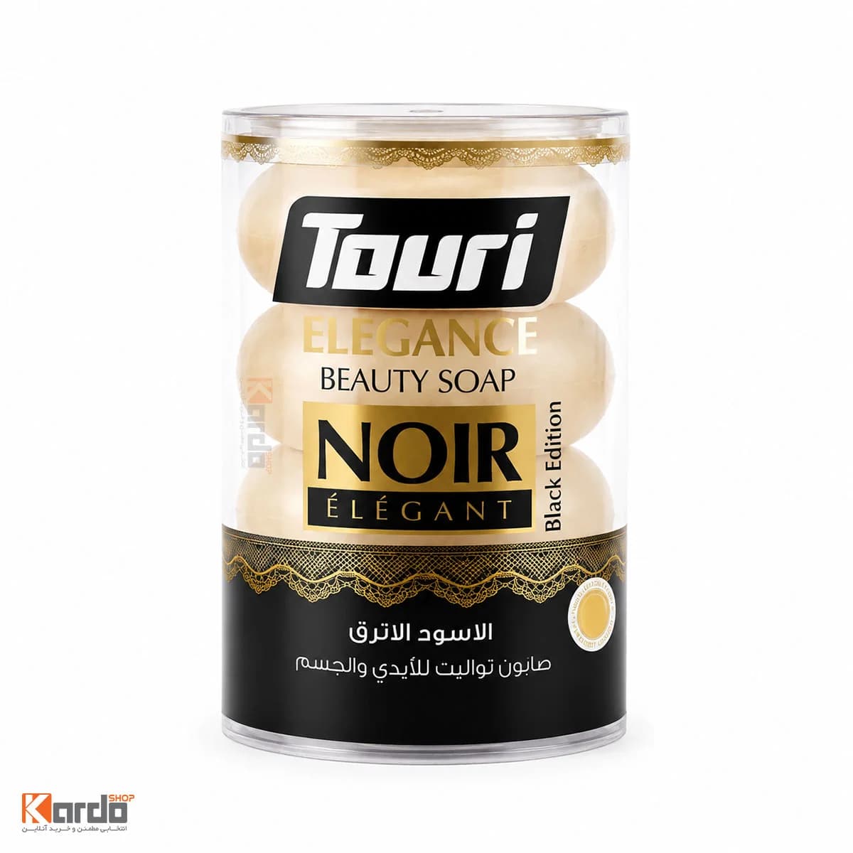 صابون شستشو مرطوب کننده بدن توری مدل NOIR وزن 100 گرم بسته 4 عددی