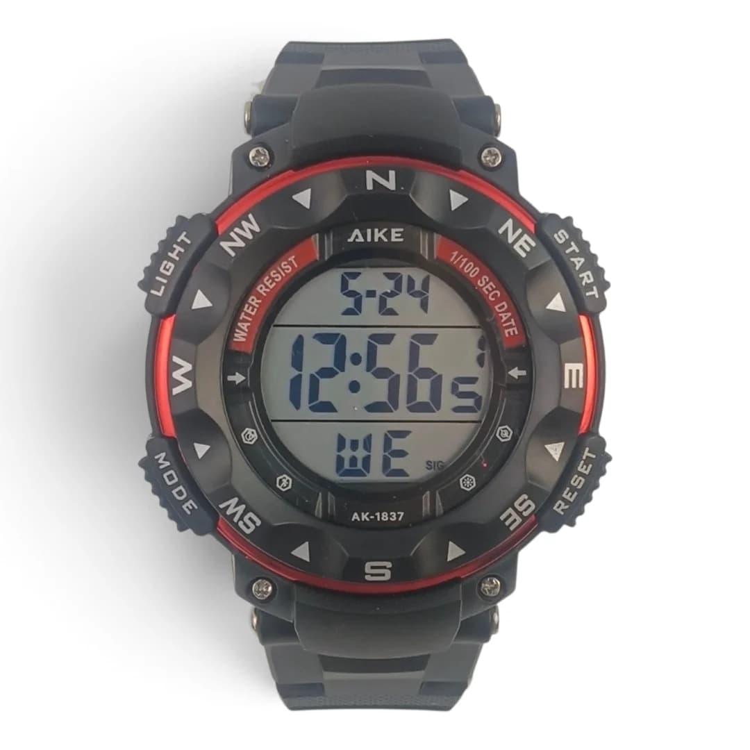 ساعت مچی اسپرت آیک | AIKE طرح G-SHOCK دیجیتالی مدل AK-1837 رنگ مشکی – قرمز به همراه جعبه و پاکت اورجینال — تصویر ۷