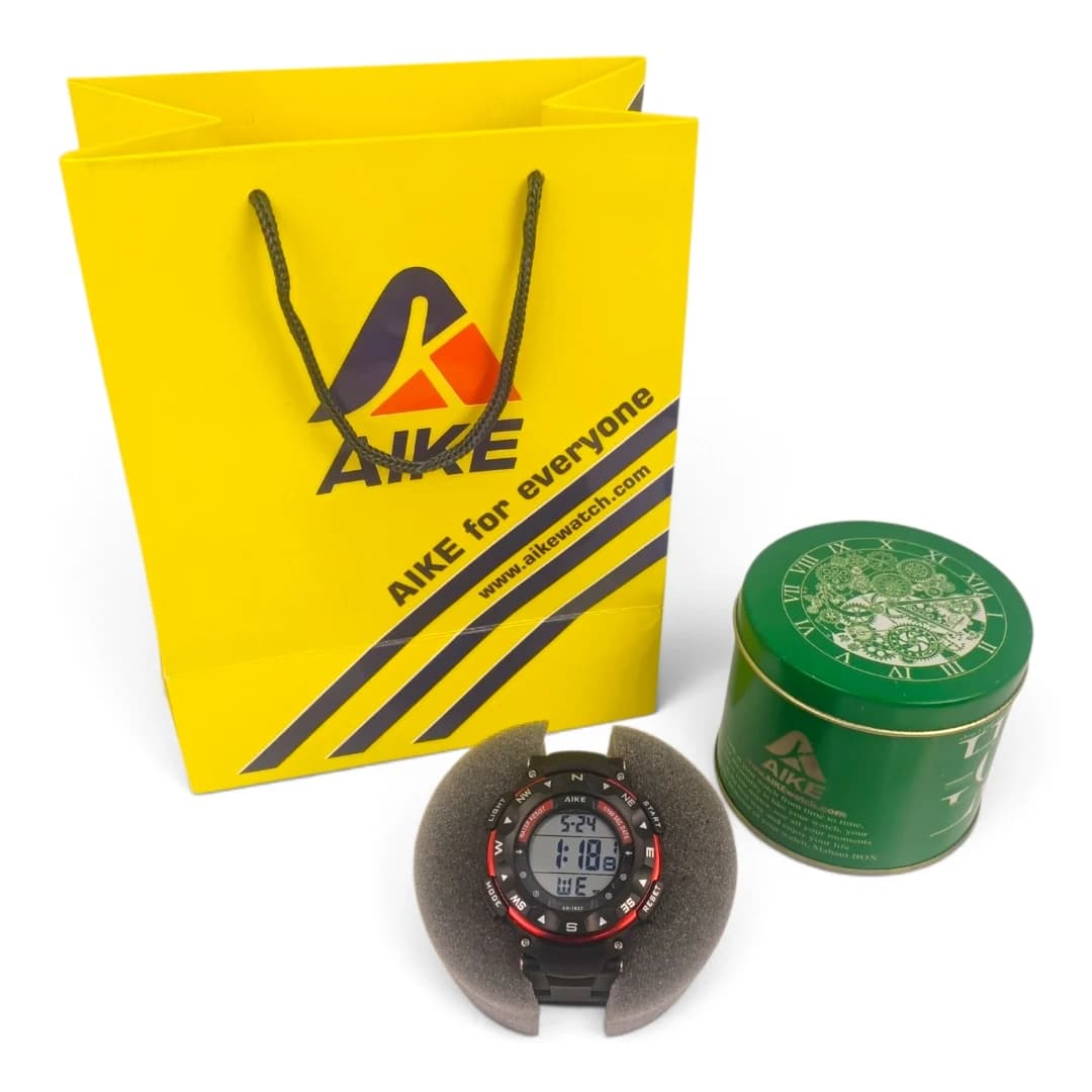 ساعت مچی اسپرت آیک | AIKE طرح G-SHOCK دیجیتالی مدل AK-1837 رنگ مشکی – قرمز به همراه جعبه و پاکت اورجینال — تصویر ۱۲