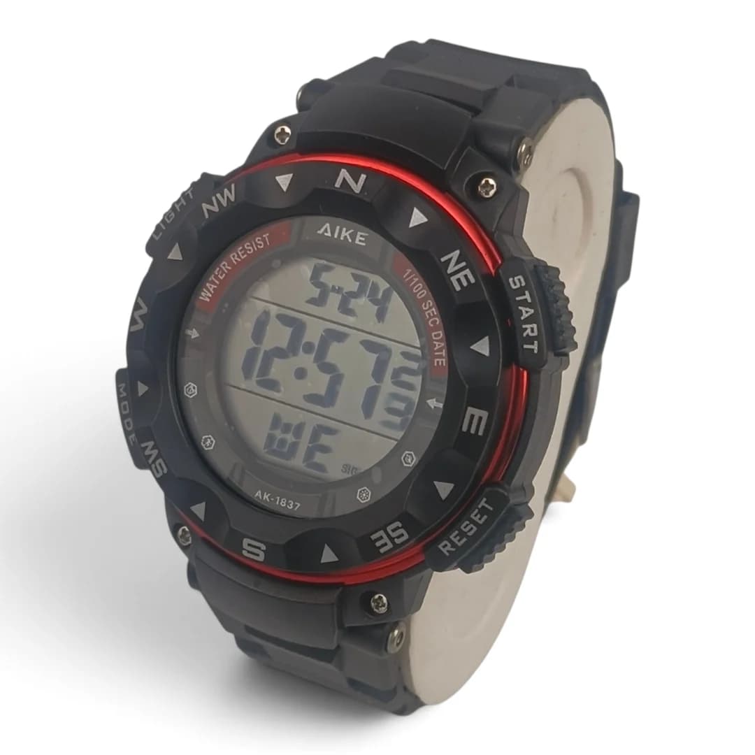 ساعت مچی اسپرت آیک | AIKE طرح G-SHOCK دیجیتالی مدل AK-1837 رنگ مشکی – قرمز به همراه جعبه و پاکت اورجینال — تصویر ۹