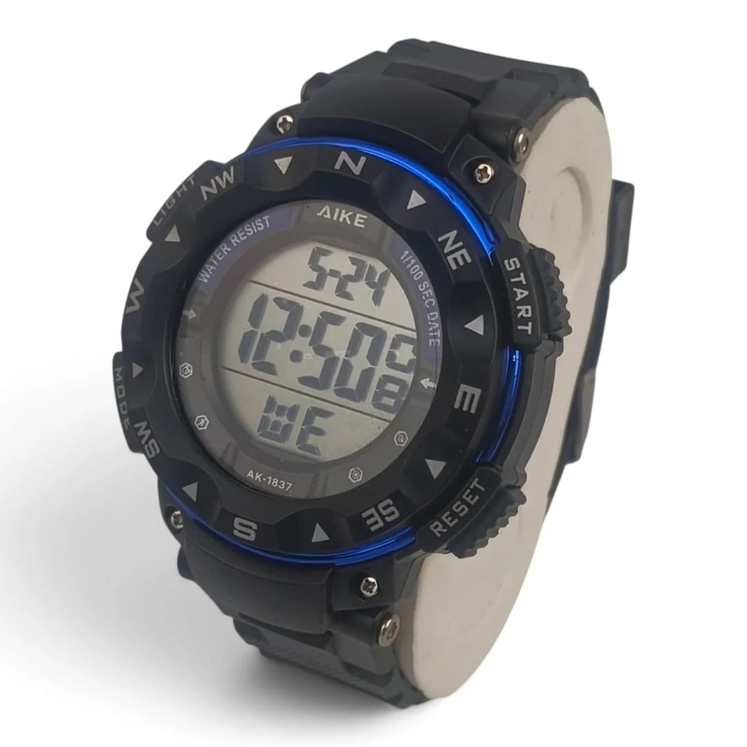 ساعت مچی اسپرت آیک | AIKE طرح G-SHOCK دیجیتالی مدل AK-1837 رنگ مشکی – آبی به همراه جعبه و پاکت اورجینال — تصویر ۹