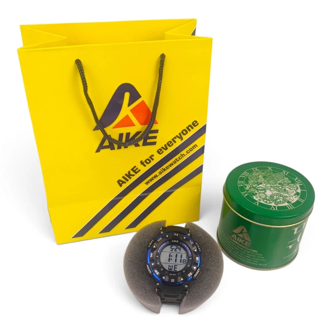 ساعت مچی اسپرت آیک | AIKE طرح G-SHOCK دیجیتالی مدل AK-1837 رنگ مشکی – آبی به همراه جعبه و پاکت اورجینال — تصویر ۱۲