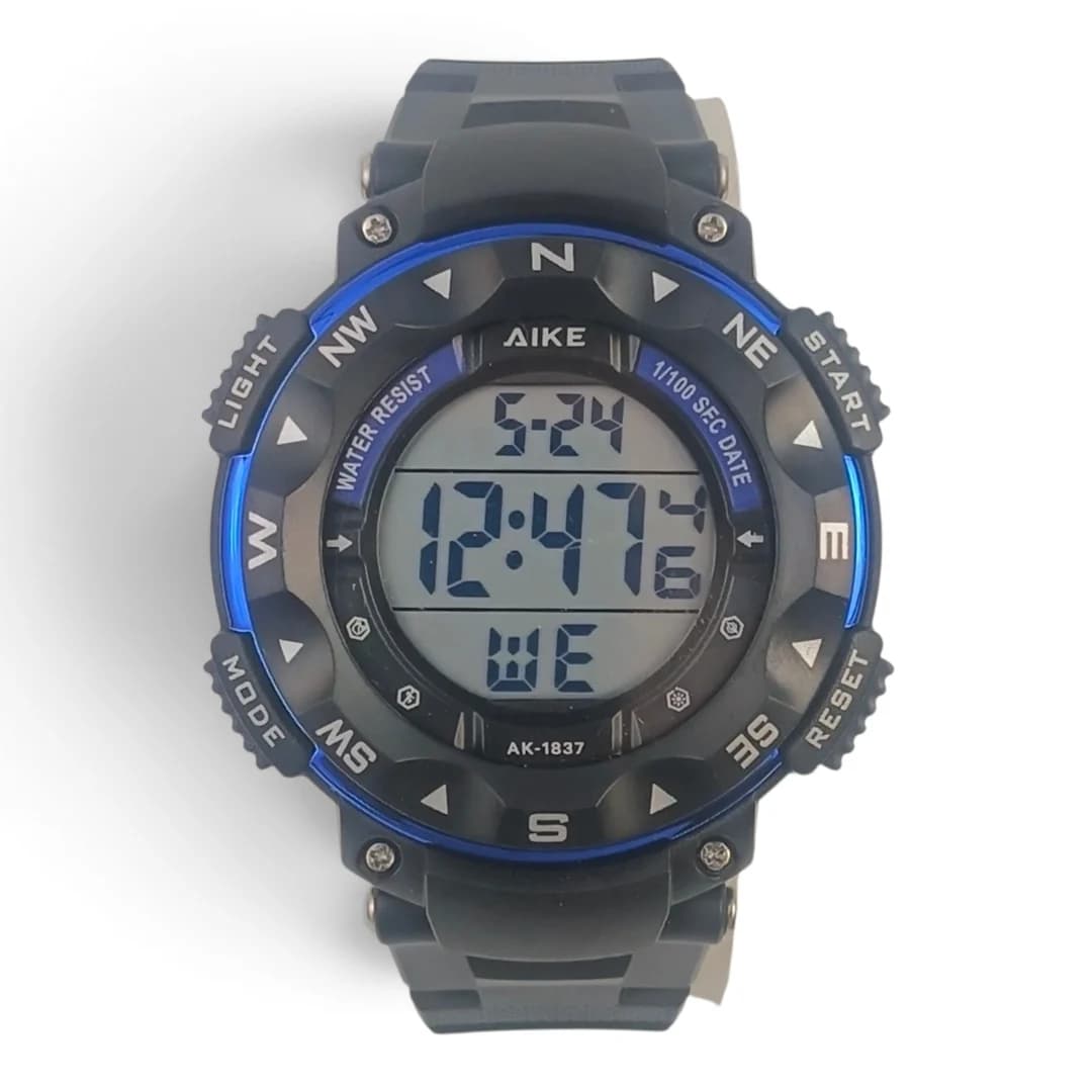 ساعت مچی اسپرت آیک | AIKE طرح G-SHOCK دیجیتالی مدل AK-1837 رنگ مشکی – آبی به همراه جعبه و پاکت اورجینال
