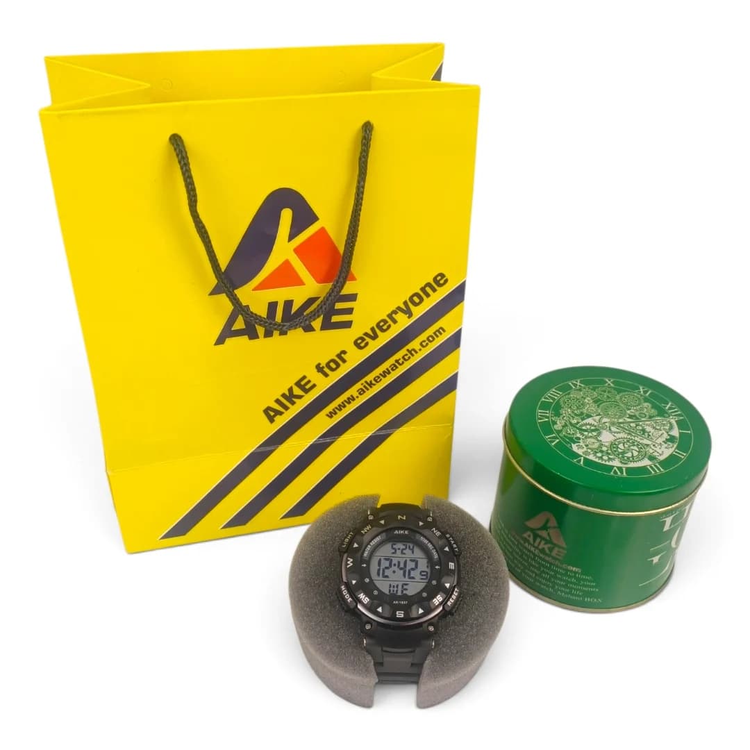 ساعت مچی اسپرت آیک | AIKE طرح G-SHOCK دیجیتالی مدل AK-1837 رنگ مشکی – طوسی به همراه جعبه و پاکت اورجینال — تصویر ۱۲