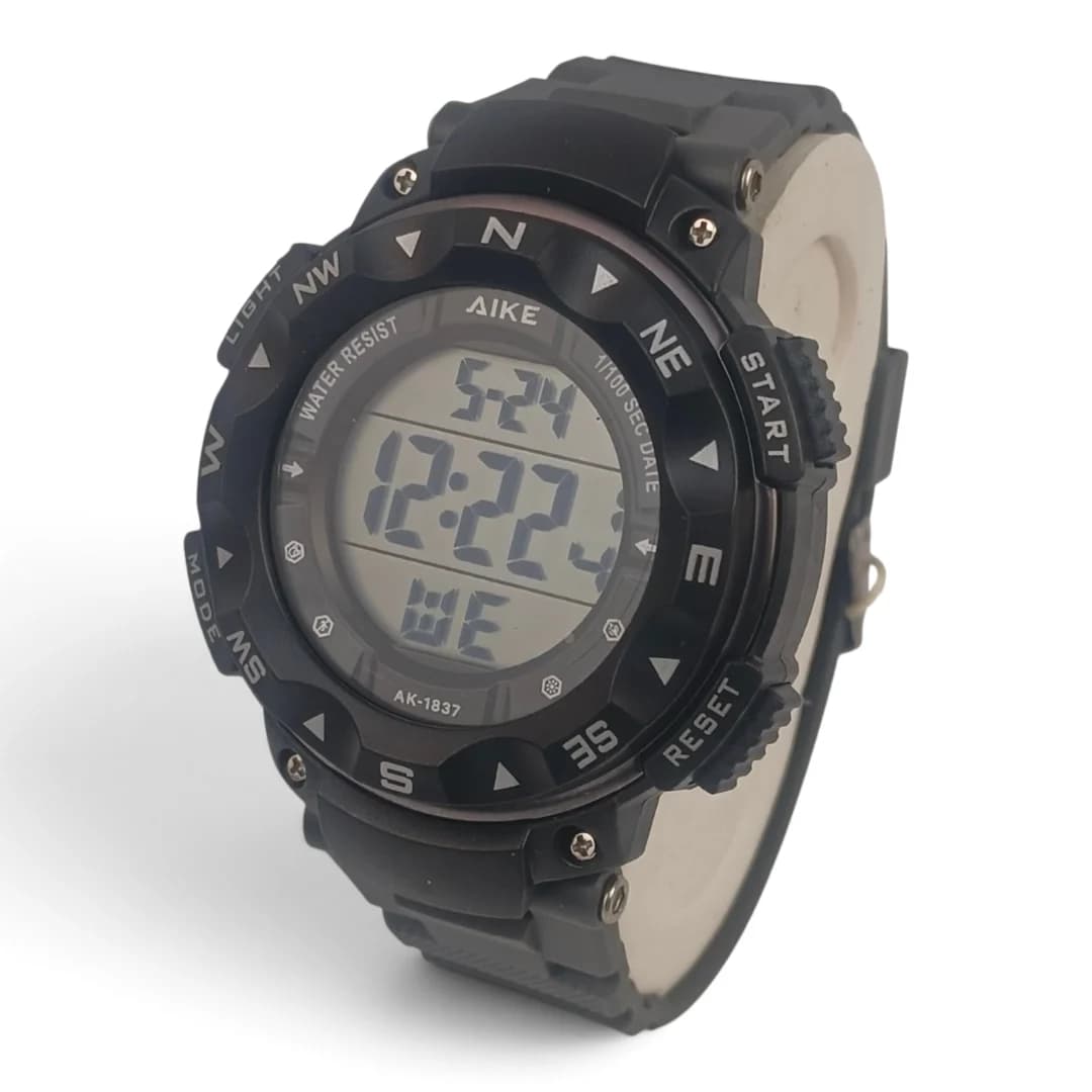 ساعت مچی اسپرت آیک | AIKE طرح G-SHOCK دیجیتالی مدل AK-1837 رنگ مشکی – طوسی به همراه جعبه و پاکت اورجینال — تصویر ۳