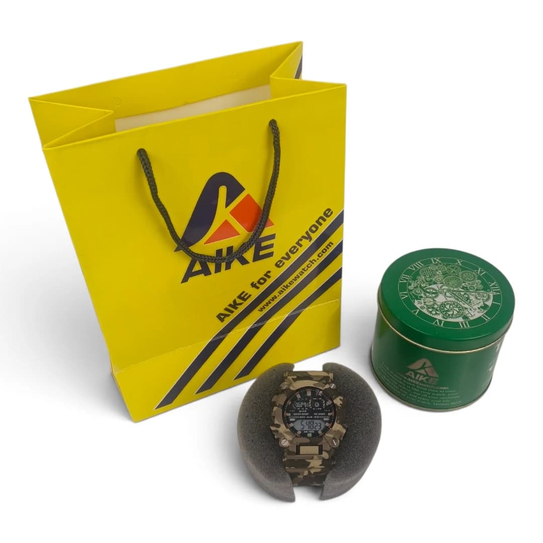 ساعت مچی اسپرت آیک | AIKE طرح G-SHOCK دیجیتالی مدل AK-1933 رنگ سبز ارتشی به همراه جعبه و پاکت اورجینال — تصویر ۱۲