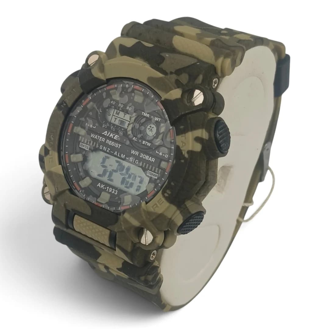 ساعت مچی اسپرت آیک | AIKE طرح G-SHOCK دیجیتالی مدل AK-1933 رنگ سبز ارتشی به همراه جعبه و پاکت اورجینال — تصویر ۹