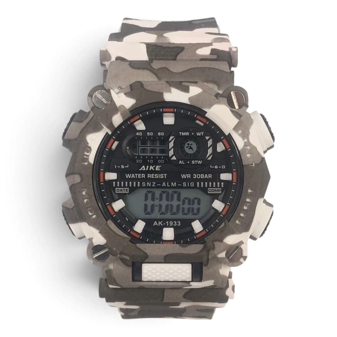 ساعت مچی اسپرت آیک | AIKE طرح G-SHOCK دیجیتالی مدل AK-1933 رنگ طوسی ارتشی به همراه جعبه و پاکت اورجینال — تصویر ۷