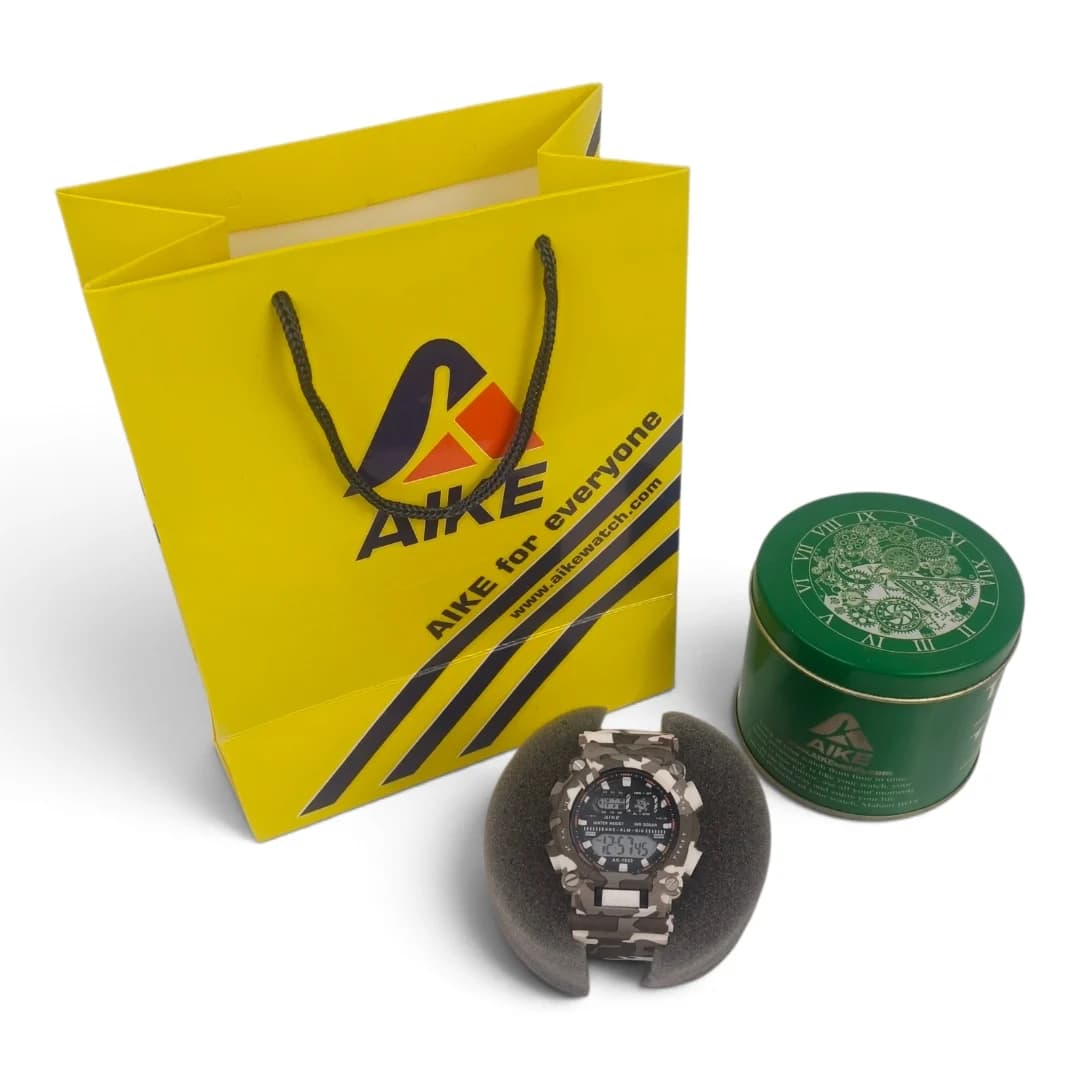 ساعت مچی اسپرت آیک | AIKE طرح G-SHOCK دیجیتالی مدل AK-1933 رنگ طوسی ارتشی به همراه جعبه و پاکت اورجینال — تصویر ۱۲
