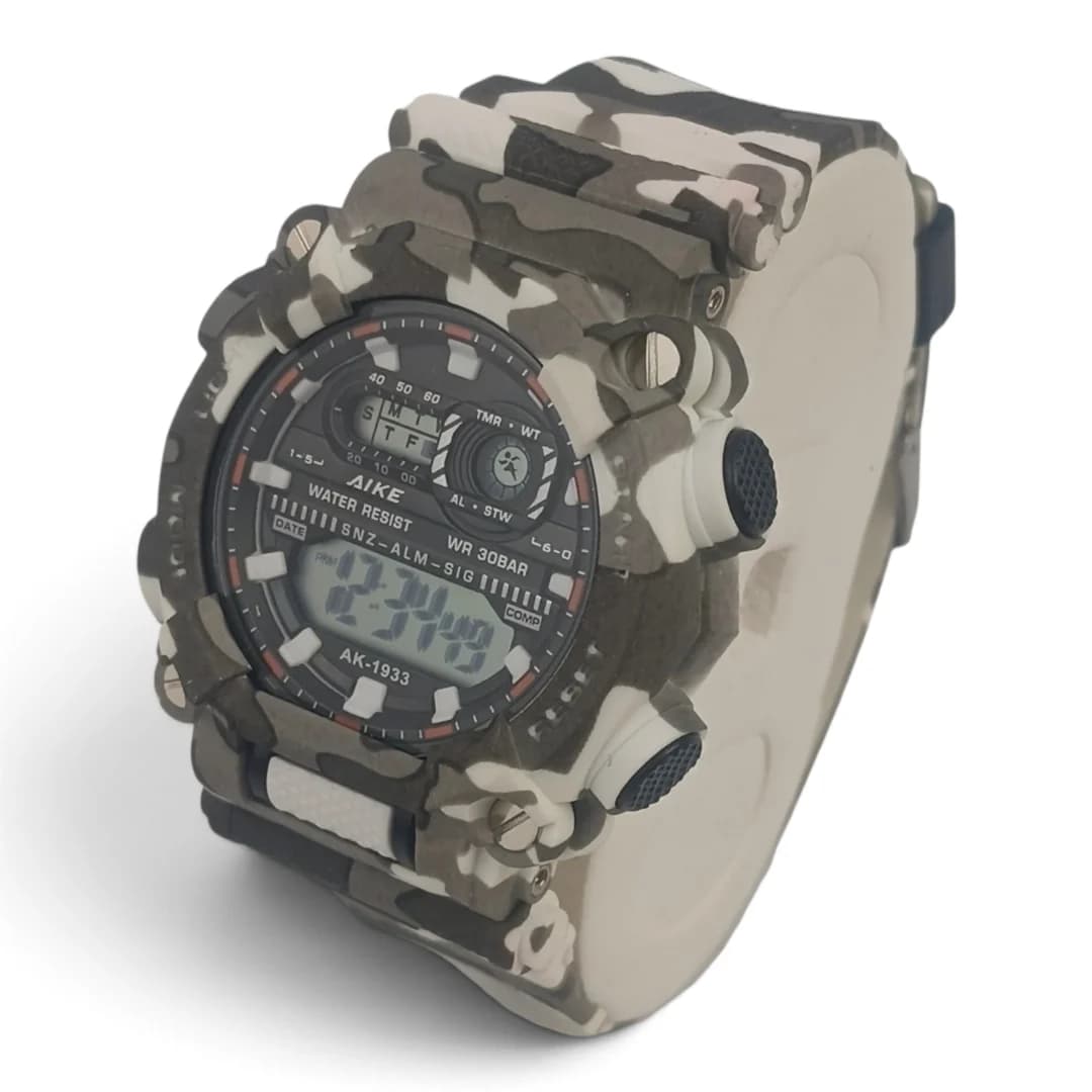 ساعت مچی اسپرت آیک | AIKE طرح G-SHOCK دیجیتالی مدل AK-1933 رنگ طوسی ارتشی به همراه جعبه و پاکت اورجینال — تصویر ۳